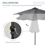 Sombrilla de jardín Outsunny techo inclinable luz LED gris oscuro 248x268x205 cm 5