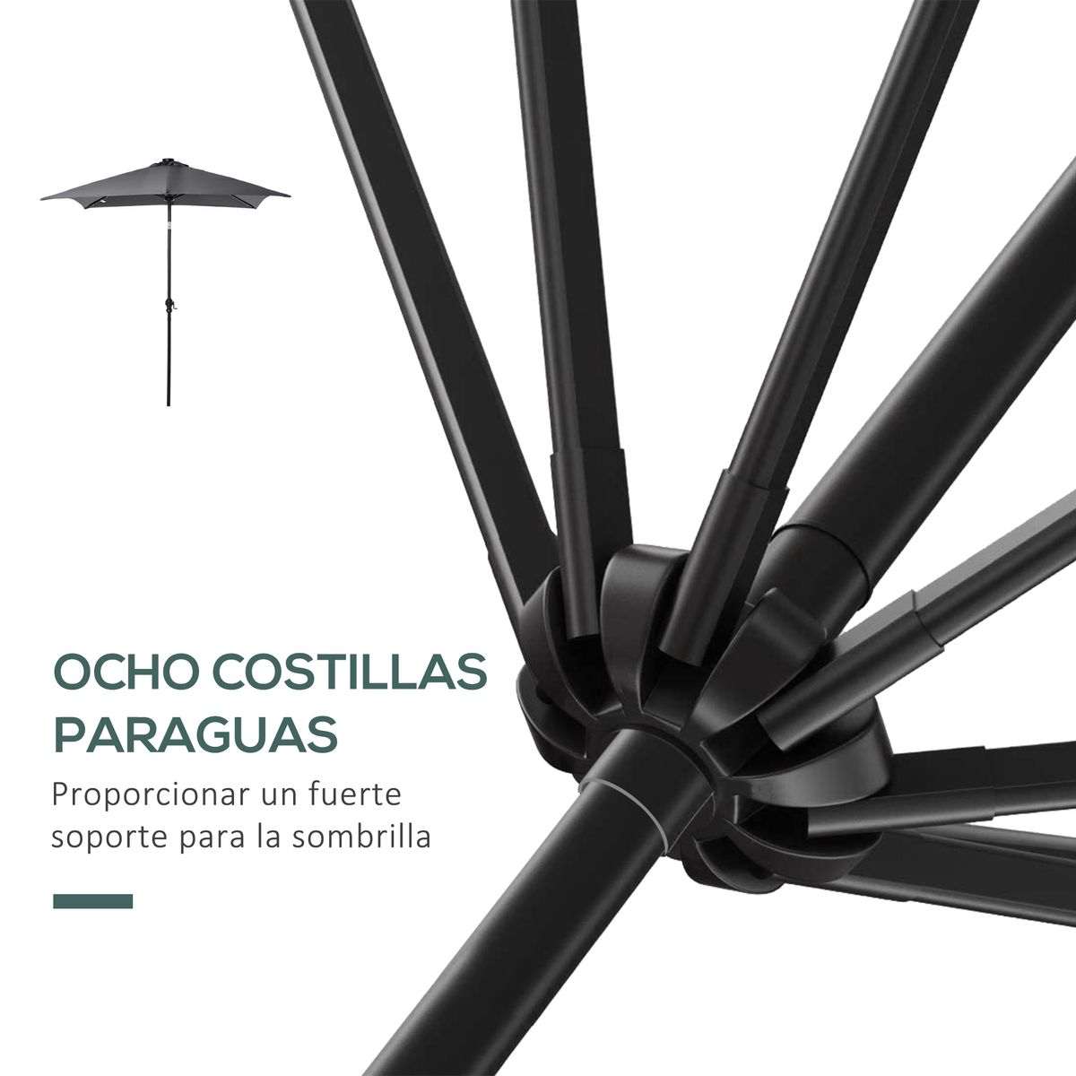 Sombrilla de jardín Outsunny techo inclinable luz LED gris oscuro 248x268x205 cm 7