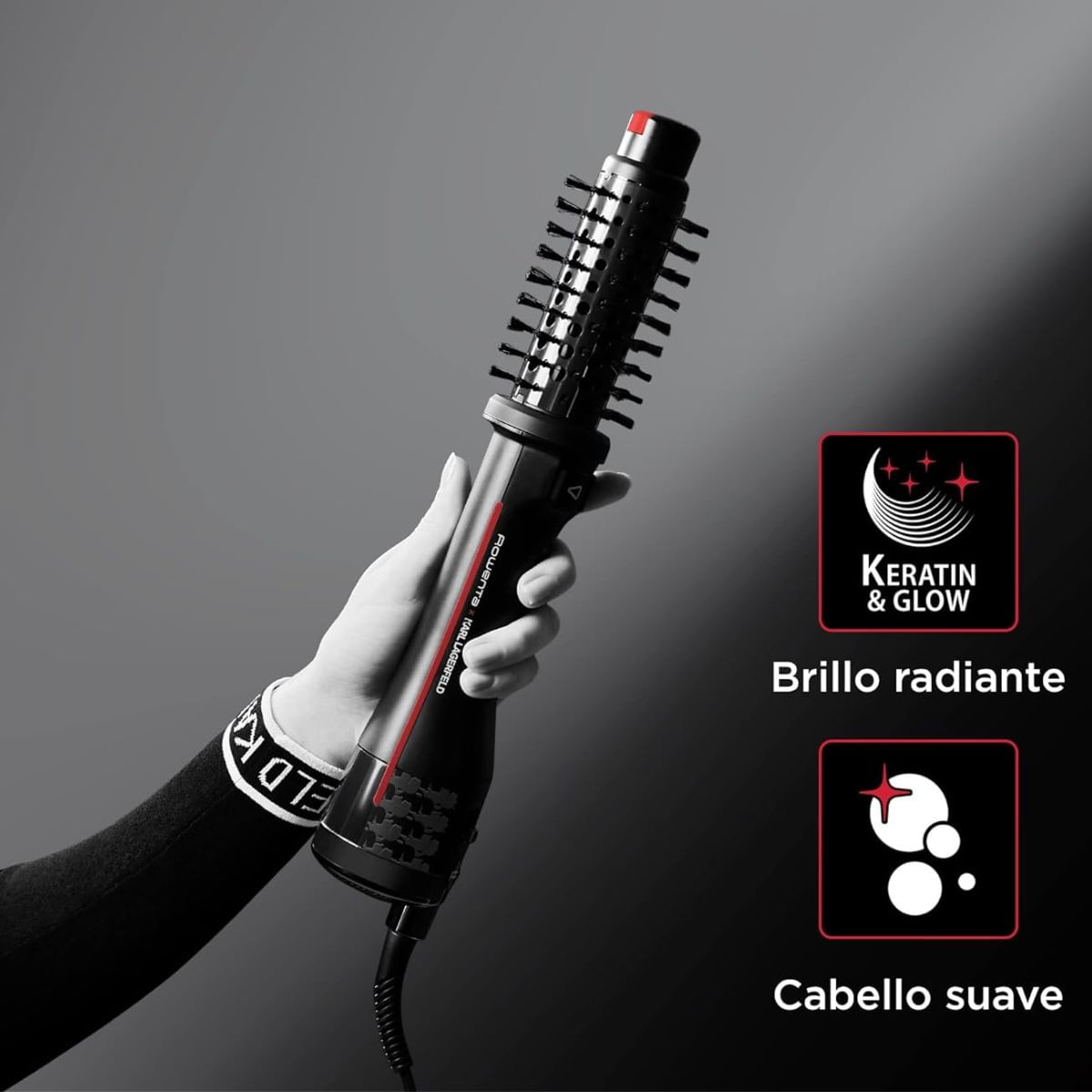 Cepillo-secador-Rowenta-K-Pro-Stylist-Karl-Lagerfeld-giratorio-negro-rojo-animada
