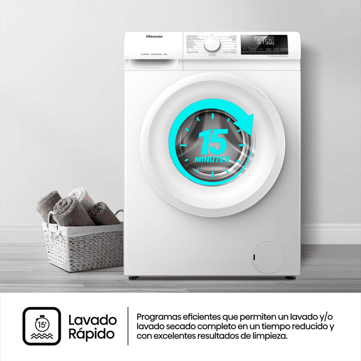 Lavadora Hisense WFQP801419VM 8kg 1400 rpm motor Inverter A blanco 85 cm 4