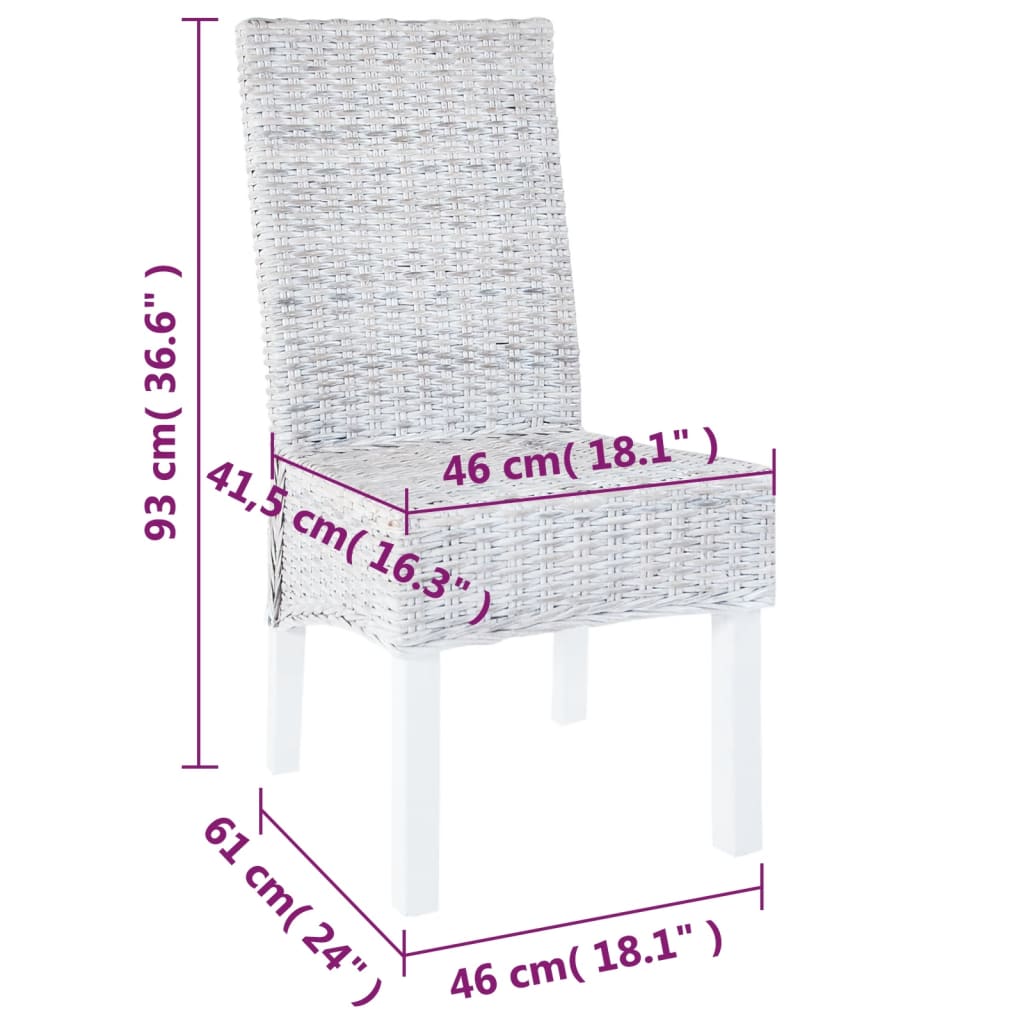 Pack de 2 sillas de comedor Kentucky ratán Kubu blanco roto 93x46x61 cm medidas