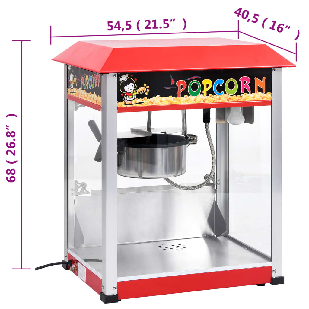 Máquina de palomitas con olla teflón 1400W 2,7L rojo 68x54,5x40,5 cm medidas