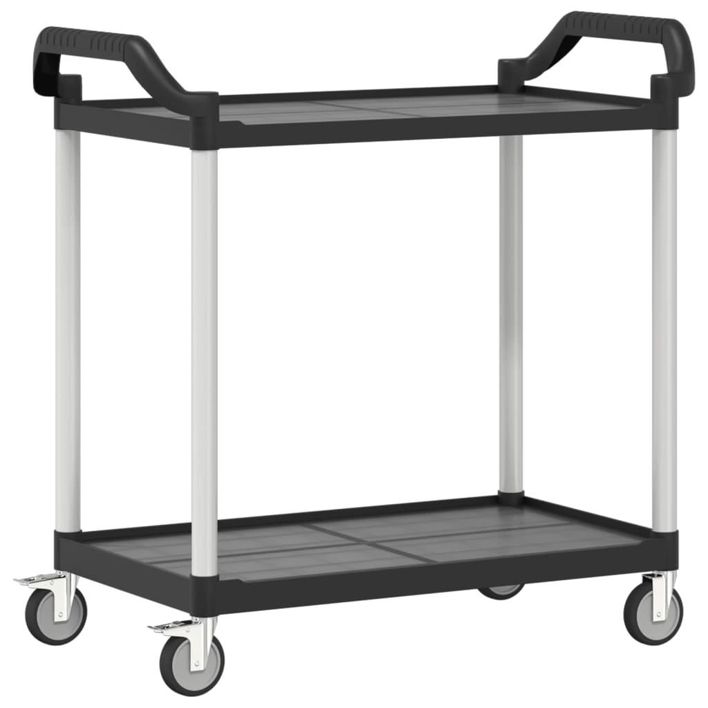 Carrito auxiliar 2 niveles aluminio negro 97x99x50 cm fondo blanco