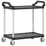 Carrito auxiliar 2 niveles aluminio negro 97x99x50 cm fondo blanco