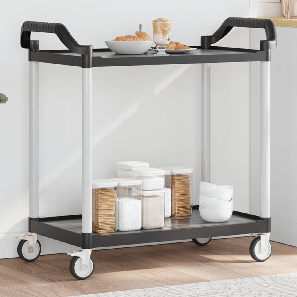 Carrito auxiliar 2 niveles aluminio negro 97x99x50 cm animada