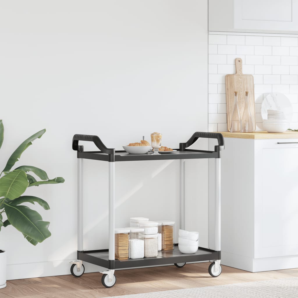 Carrito auxiliar 2 niveles aluminio negro 97x99x50 cm animada