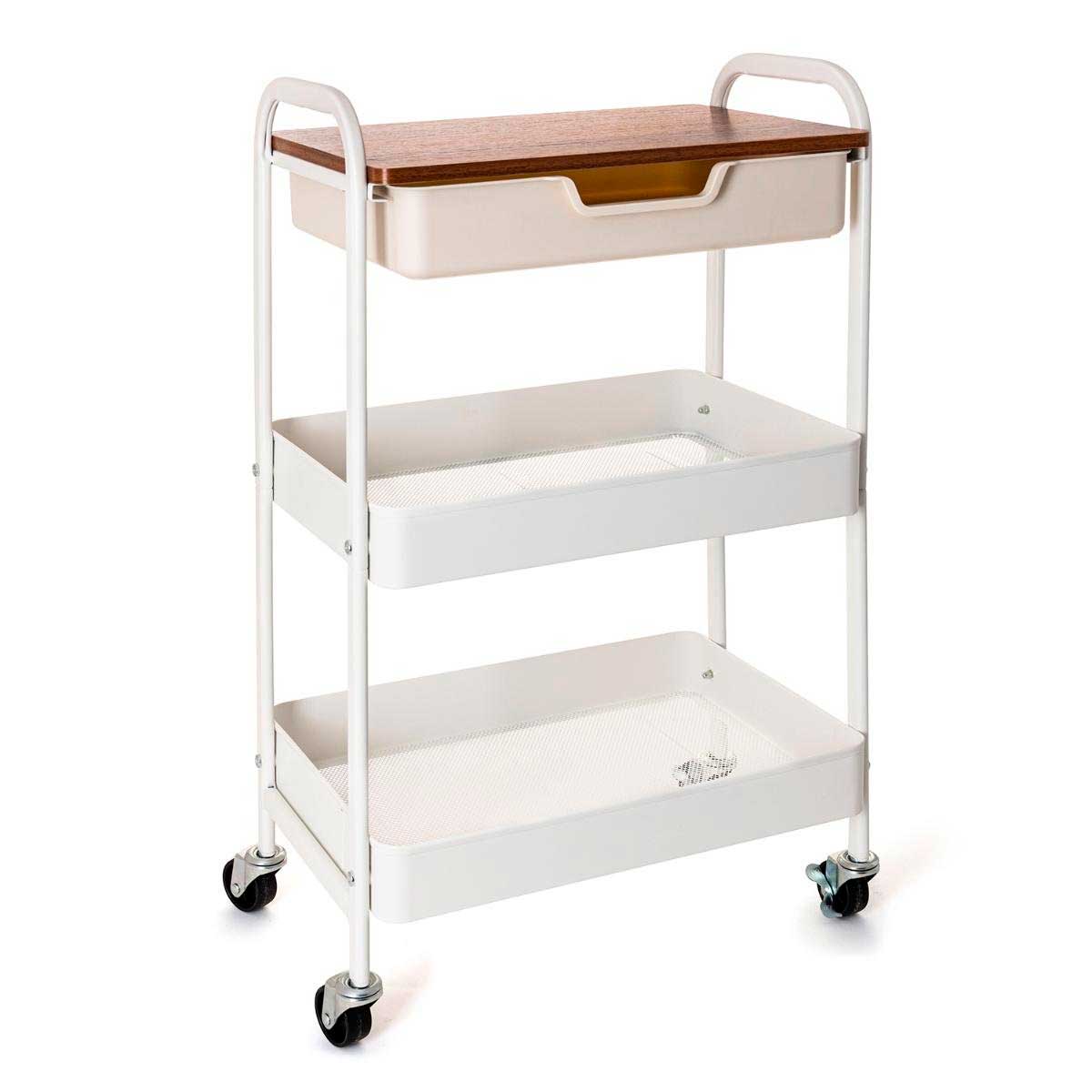 Carrito multiusos Garbo Quid 3 niveles con ruedas blanco/natural 75x46,5x30,5 cm 2