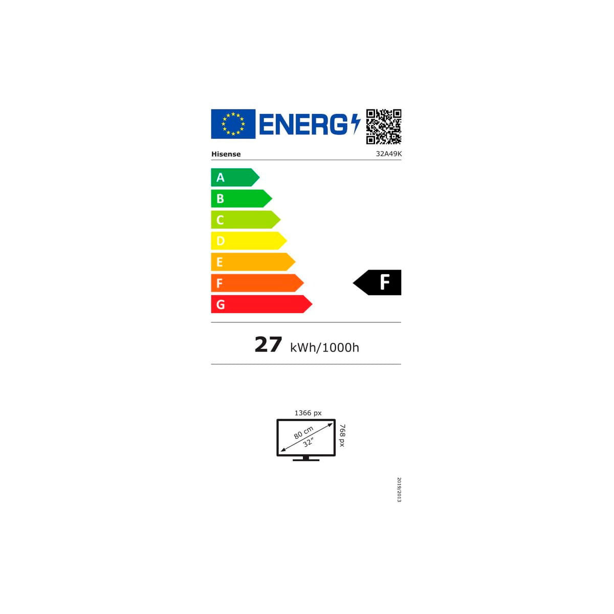 Televisor Smart TV Hisense 32A49K 32'' HD LED VIDAA U Smart TV F negro eficiencia-energetica