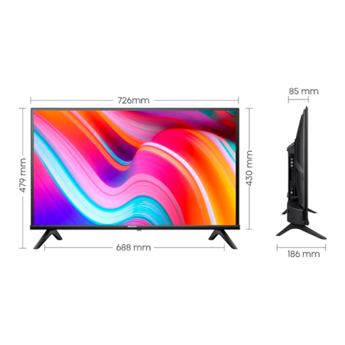 Televisor Smart TV Hisense 32A49K 32'' HD LED VIDAA U Smart TV F negro medidas