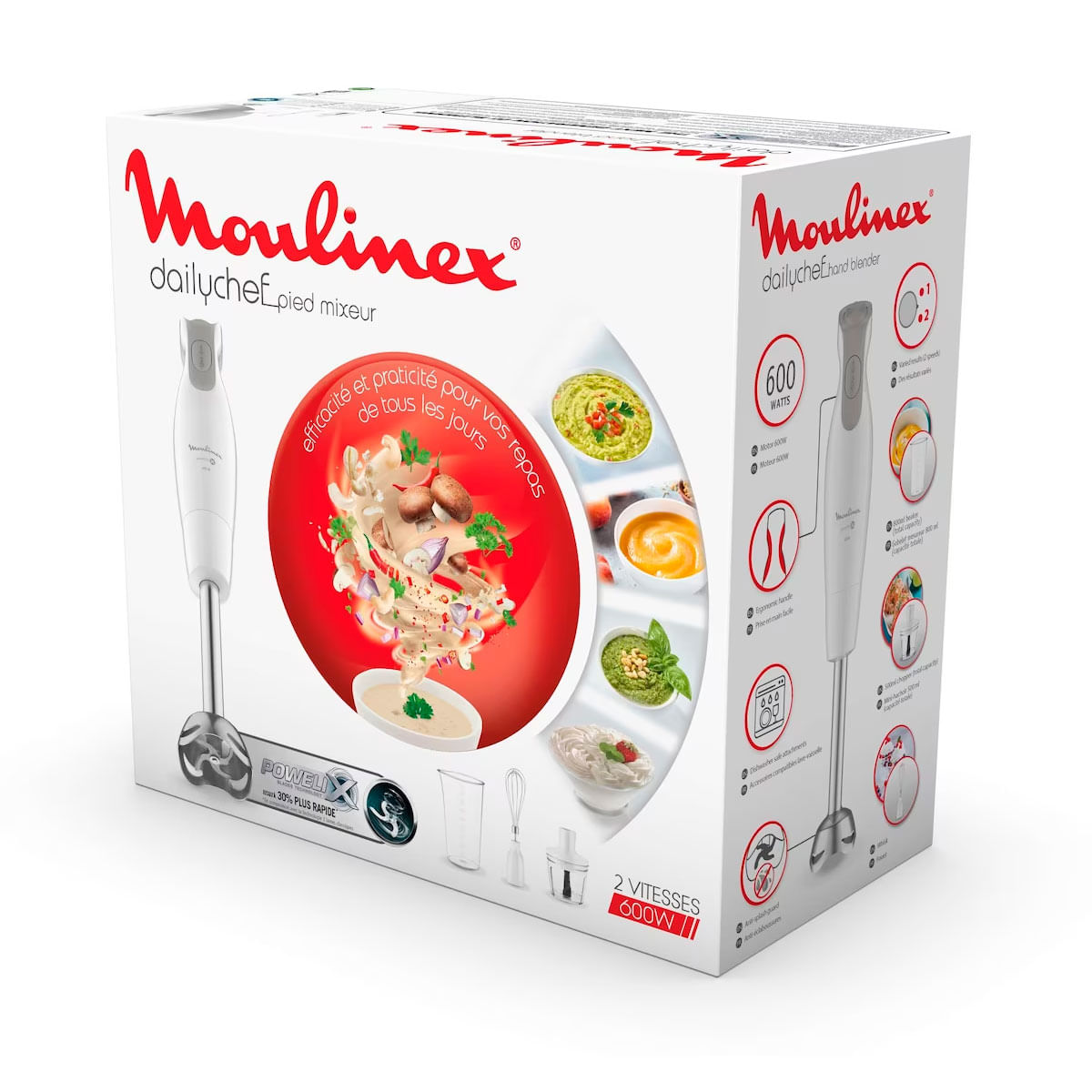 Batidora de mano Moulinex Dailychef DD553110 600W con accesorios blanco 6