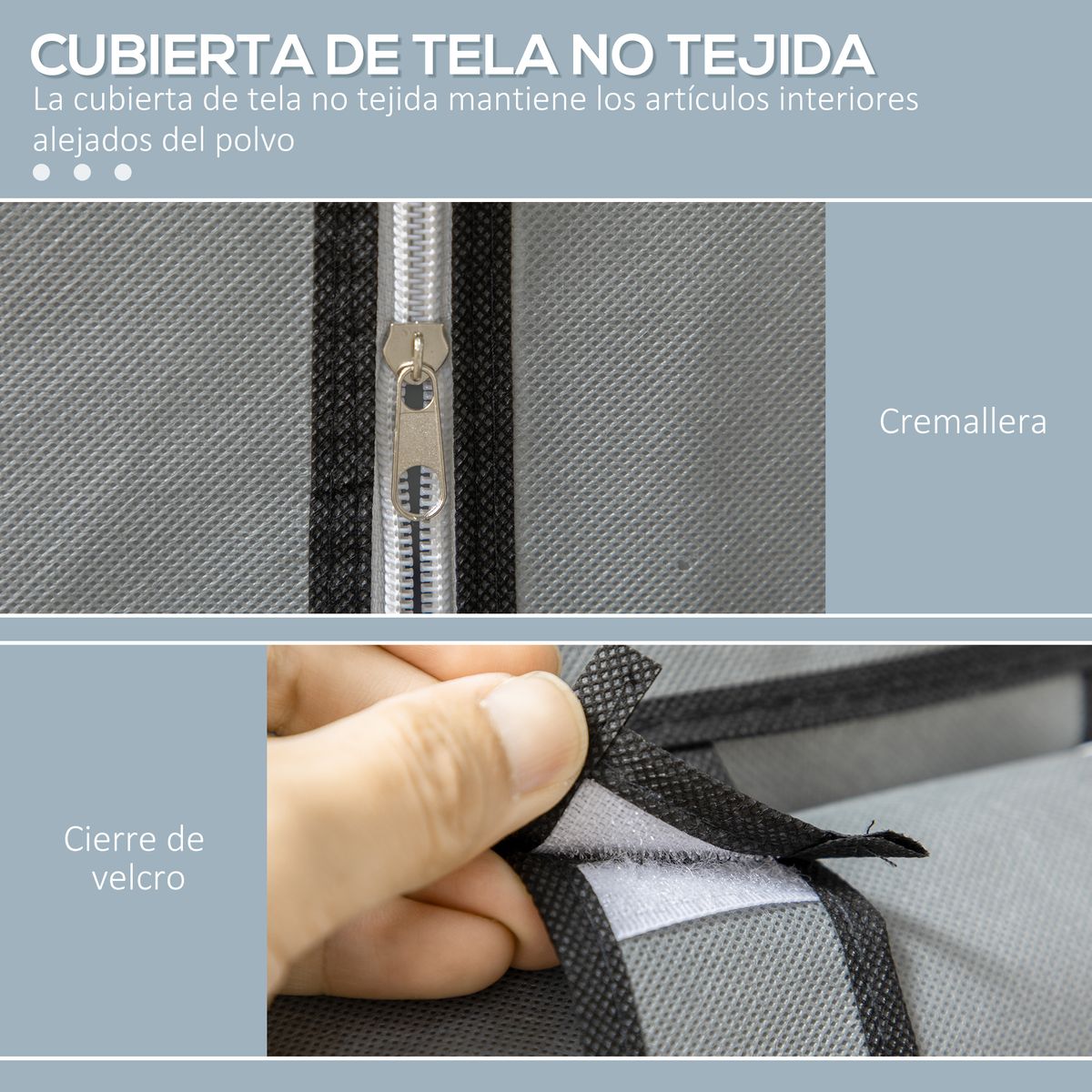 Armario de tela Tula Homcom plegable 6 estantes + 1 barra gris 162,5x103x43 cm detalle