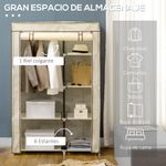 Armario de tela Tula Homcom plegable 6 estantes + 1 barra crema 162,5x103x43 cm web