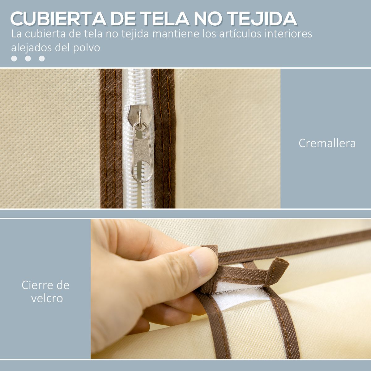 Armario de tela Tula Homcom plegable 6 estantes + 1 barra crema 162,5x103x43 cm detalle
