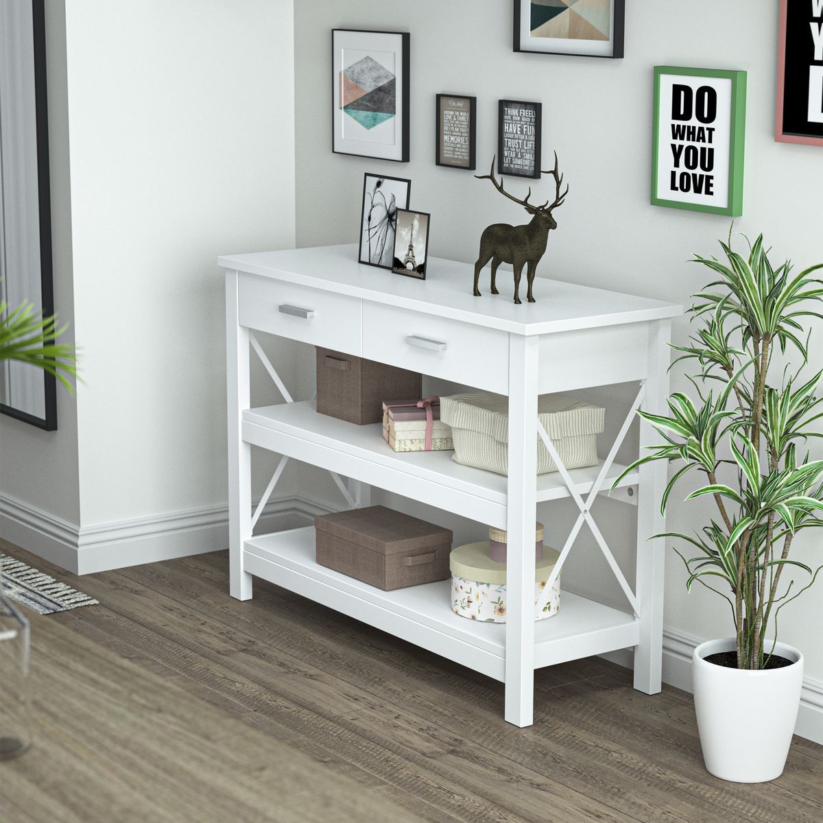 Consola recibidor Maya 2 cajones + 2 estantes blanco 76x105x40 cm 7