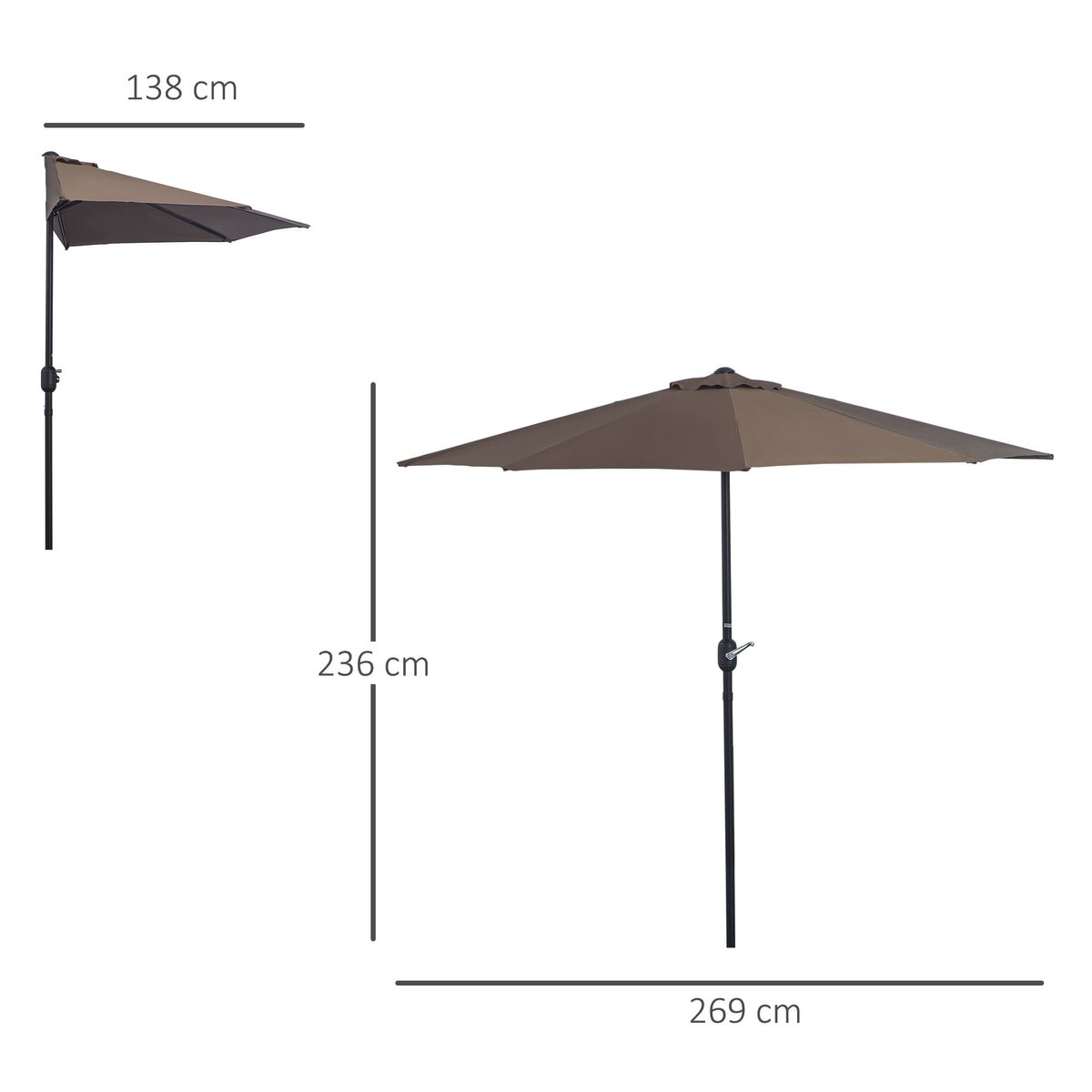 Sombrilla de jardín Outsunny con manivela marrón 236x269x138 cm 3