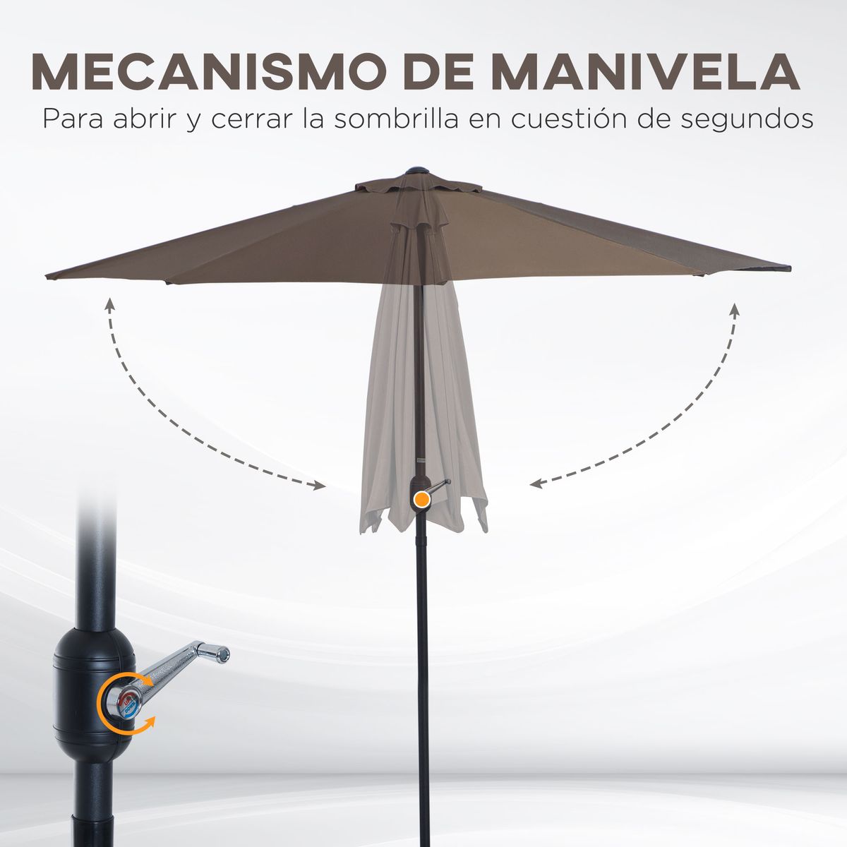 Sombrilla de jardín Outsunny con manivela marrón 236x269x138 cm 4