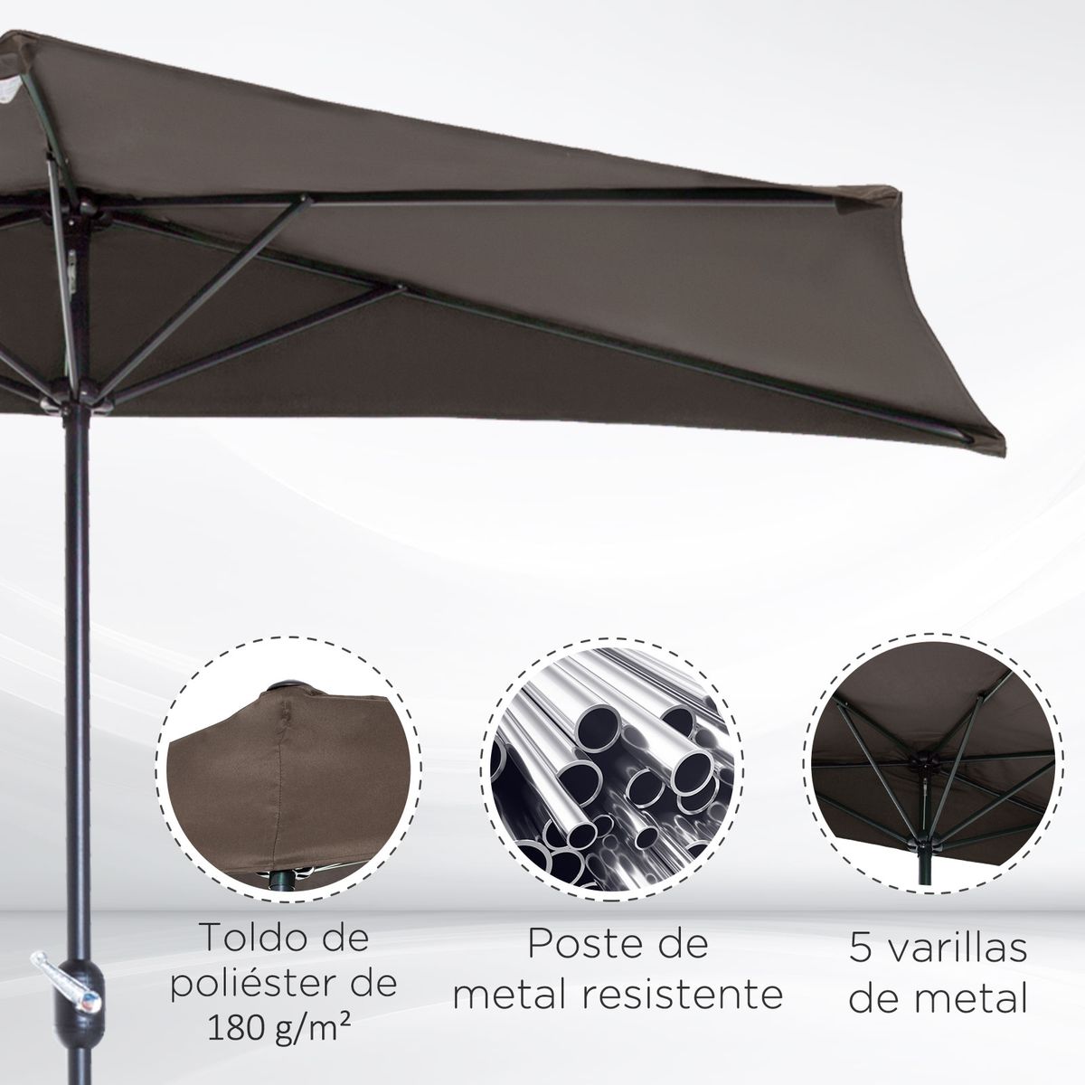 Sombrilla de jardín Outsunny con manivela marrón 236x269x138 cm 5