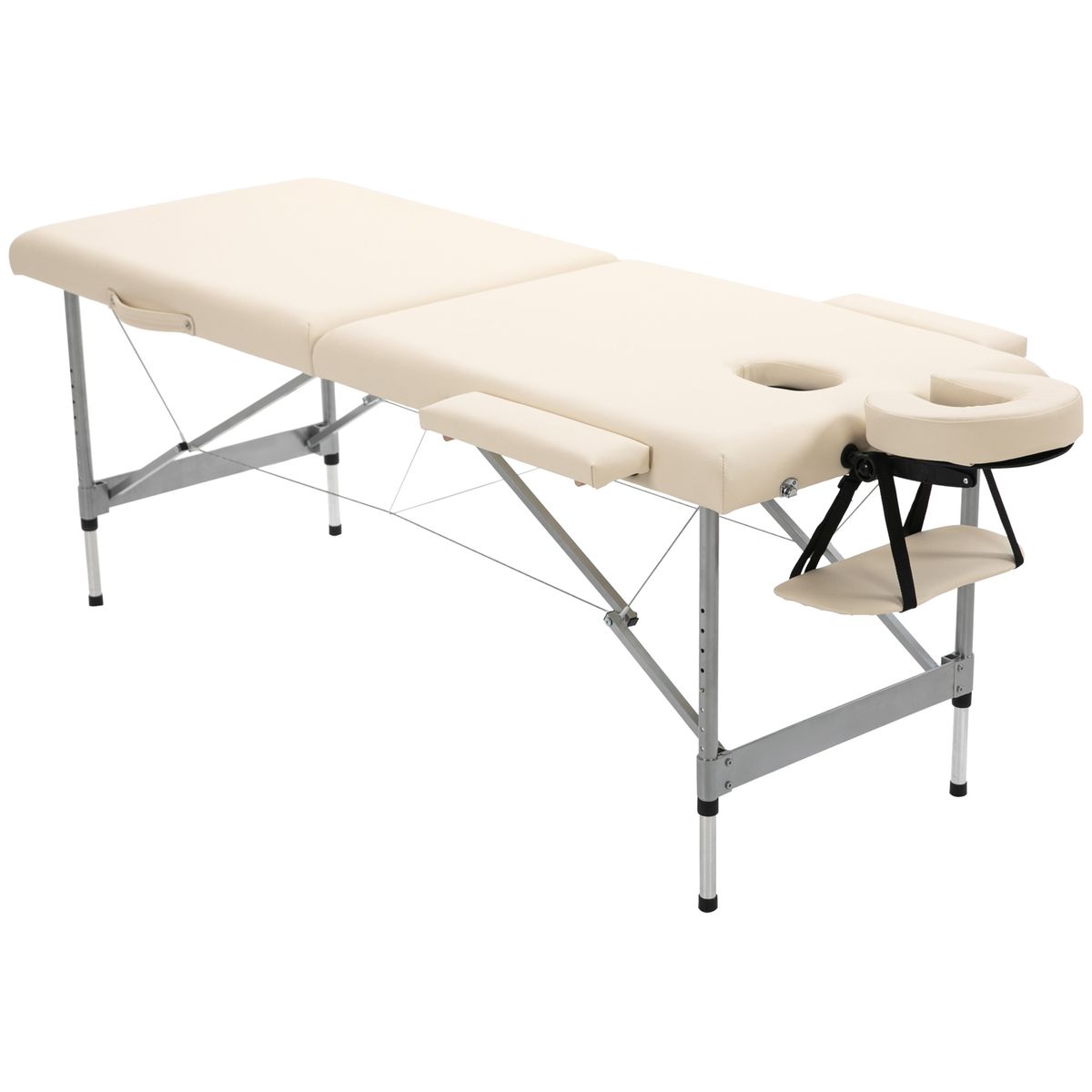 Camilla de masaje Homcom plegable con altura ajustable beige 62-83x186x71 cm fondo blanco