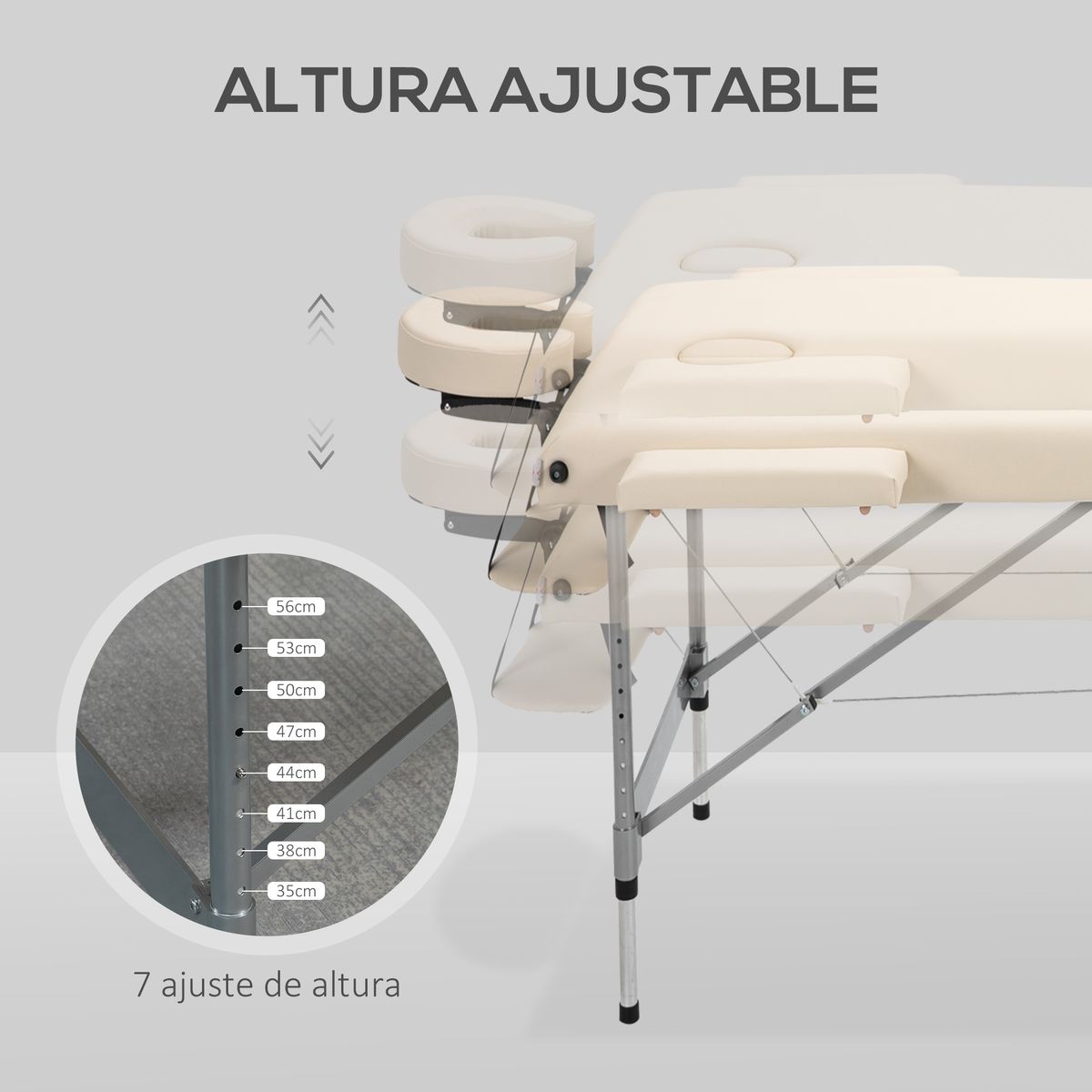 Camilla de masaje Homcom plegable con altura ajustable beige 62-83x186x71 cm web
