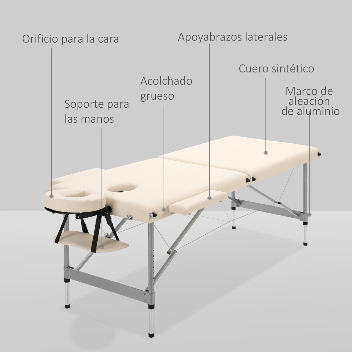 Camilla de masaje Homcom plegable con altura ajustable beige 62-83x186x71 cm detalles