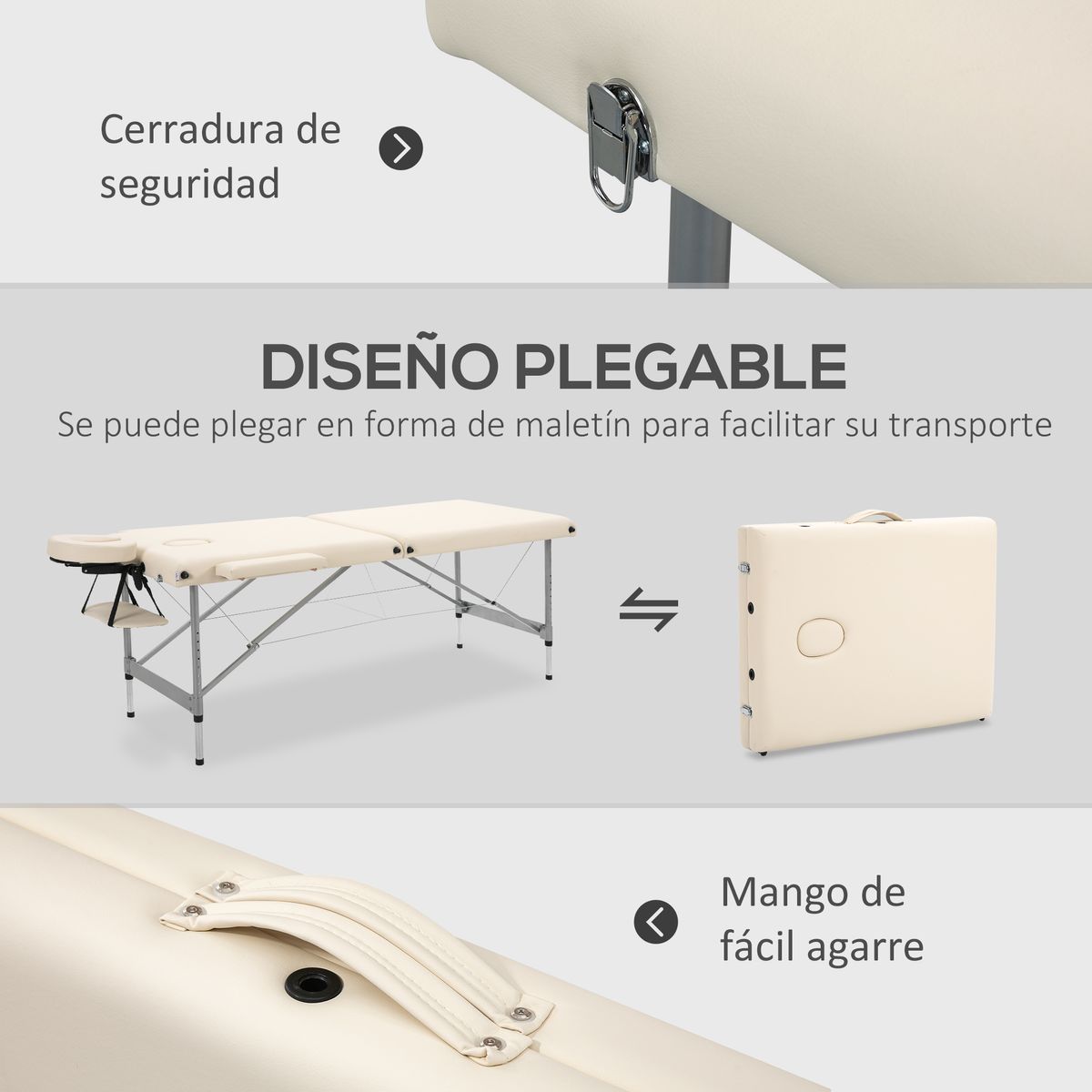 Camilla de masaje Homcom plegable con altura ajustable beige 62-83x186x71 cm diseño