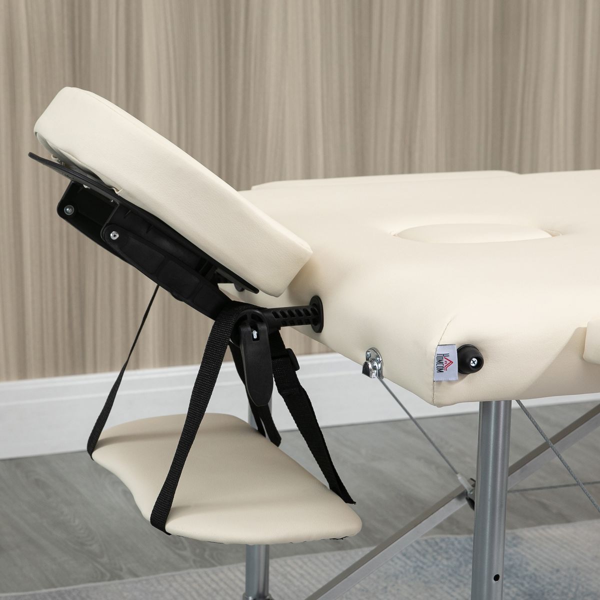 Camilla de masaje Homcom plegable con altura ajustable beige 62-83x186x71 cm reposacabezas