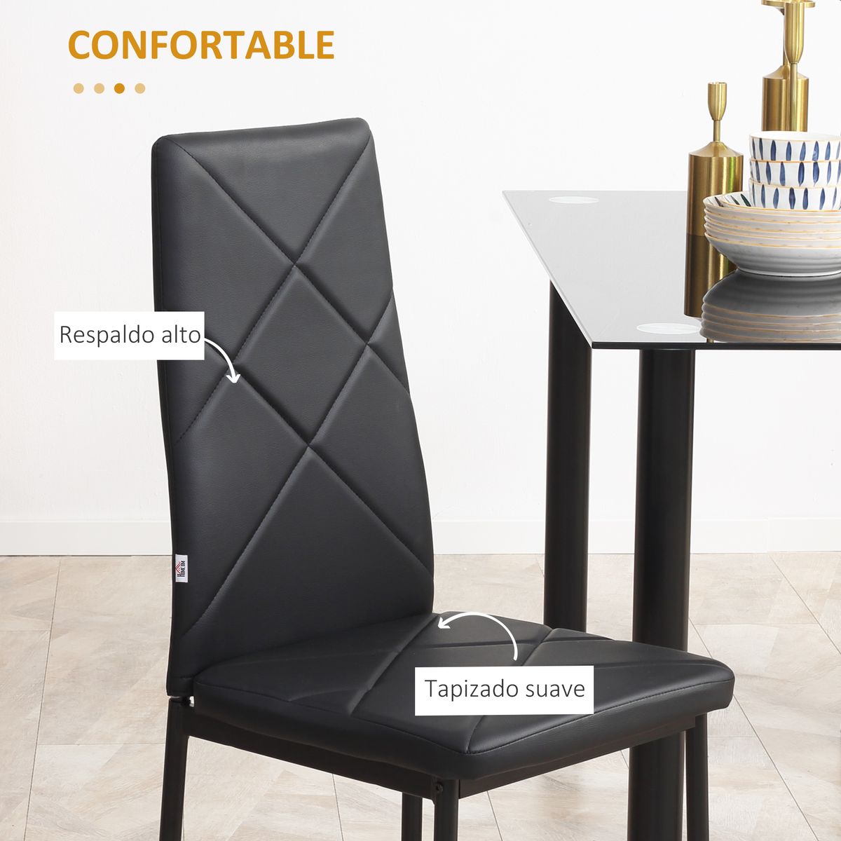 Pack de 4 sillas Satai Homcom tapizado negro 97x41x50 cm web