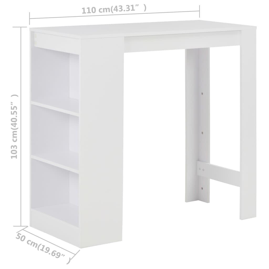 Mesa alta de cocina Acra con estantería blanco 103x110x50 cm 6