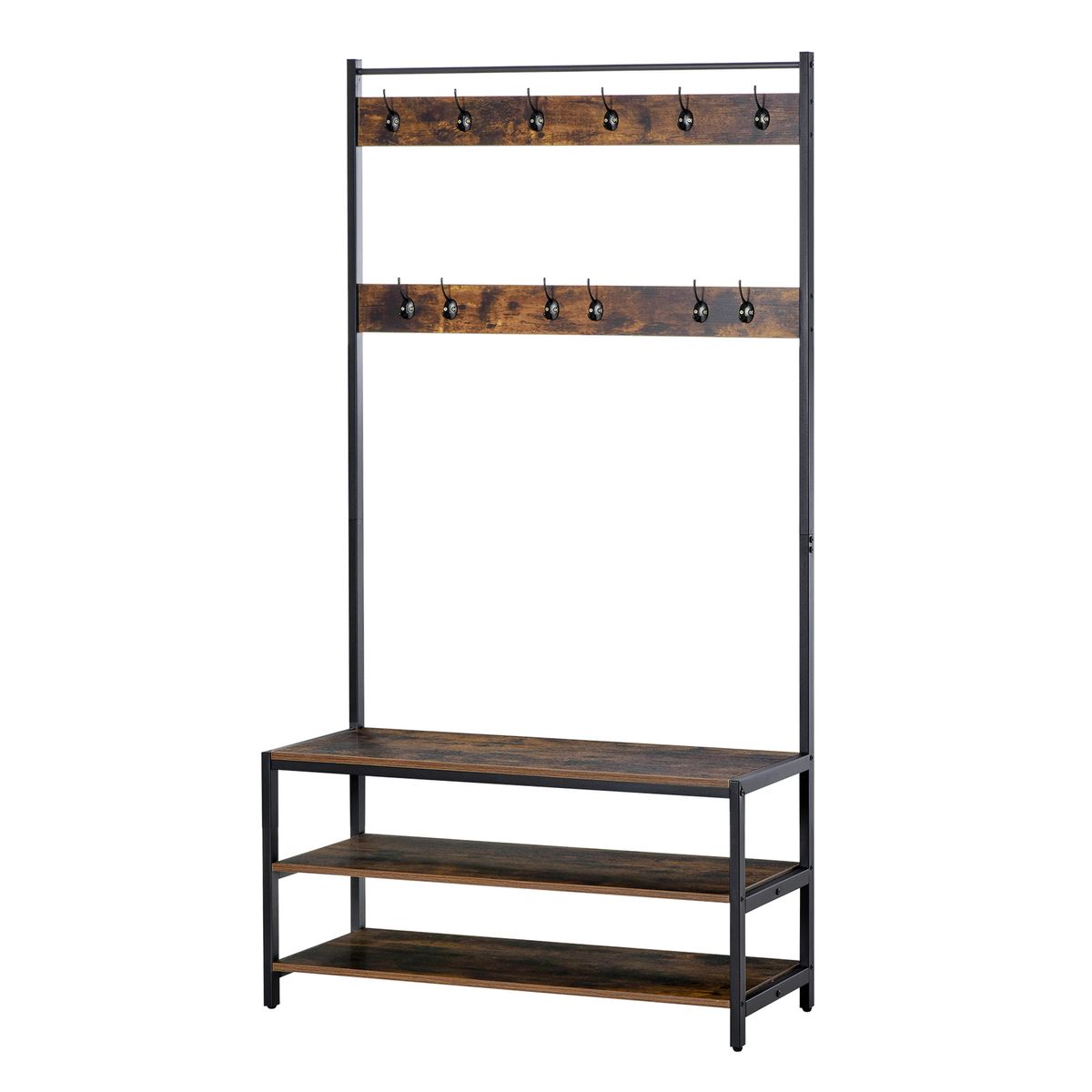 Perchero zapatero Blume Homcom 3 estantes + 12 ganchos roble oscuro 184x100x40 cm 2