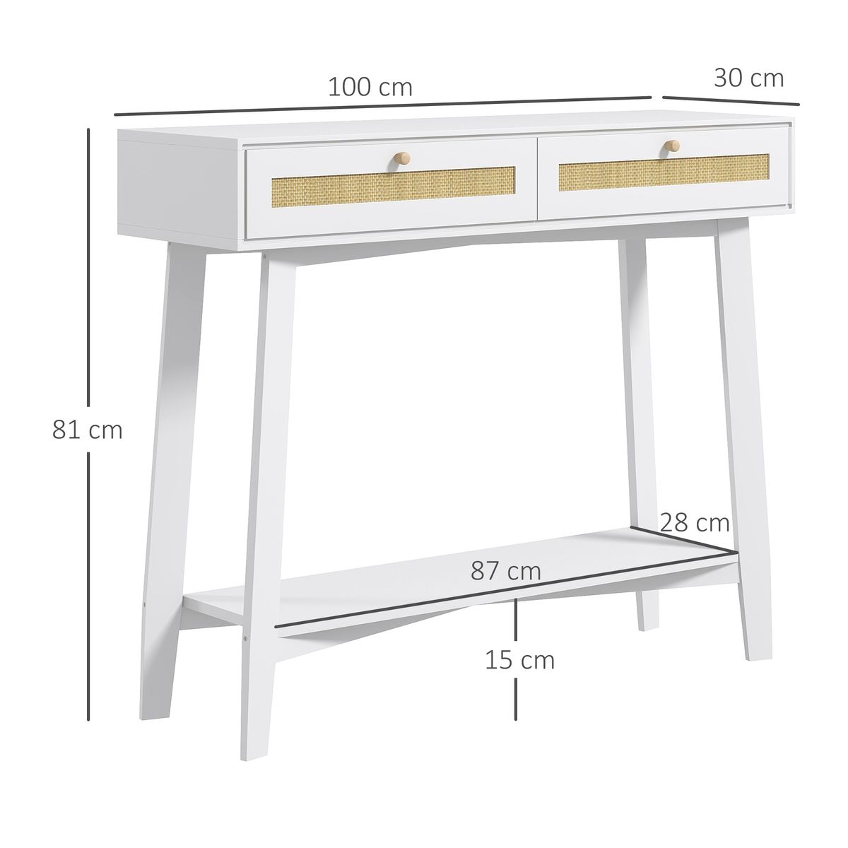 Consola recibidor Mund Homcom 2 cajones blanco/natural 81x100x30 cm 3