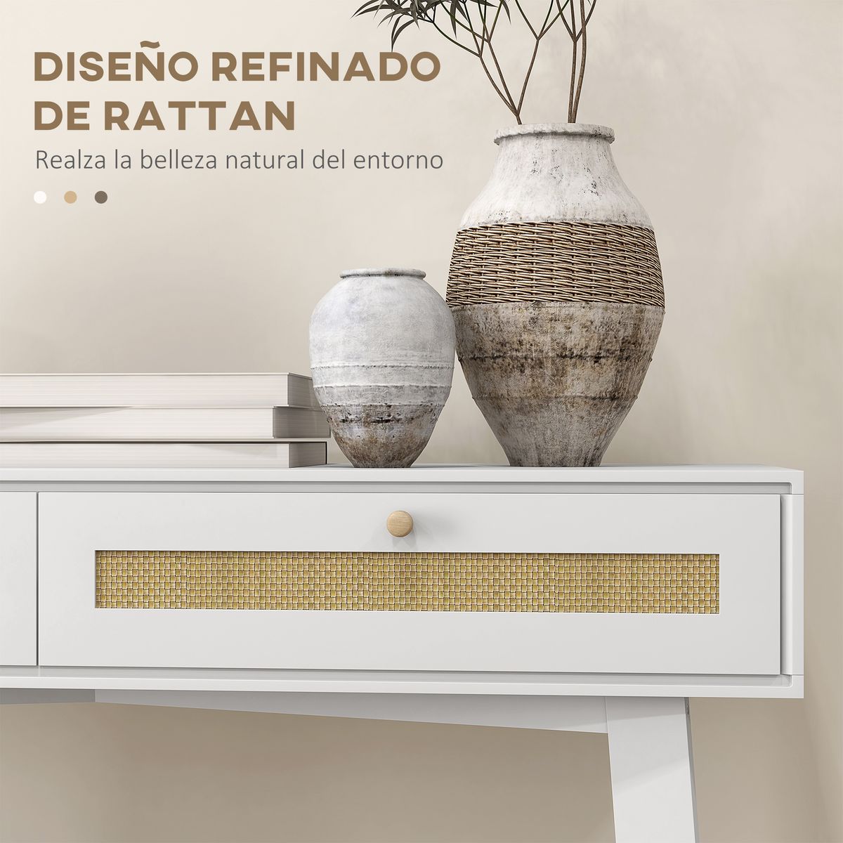 Consola recibidor Mund Homcom 2 cajones blanco/natural 81x100x30 cm 5