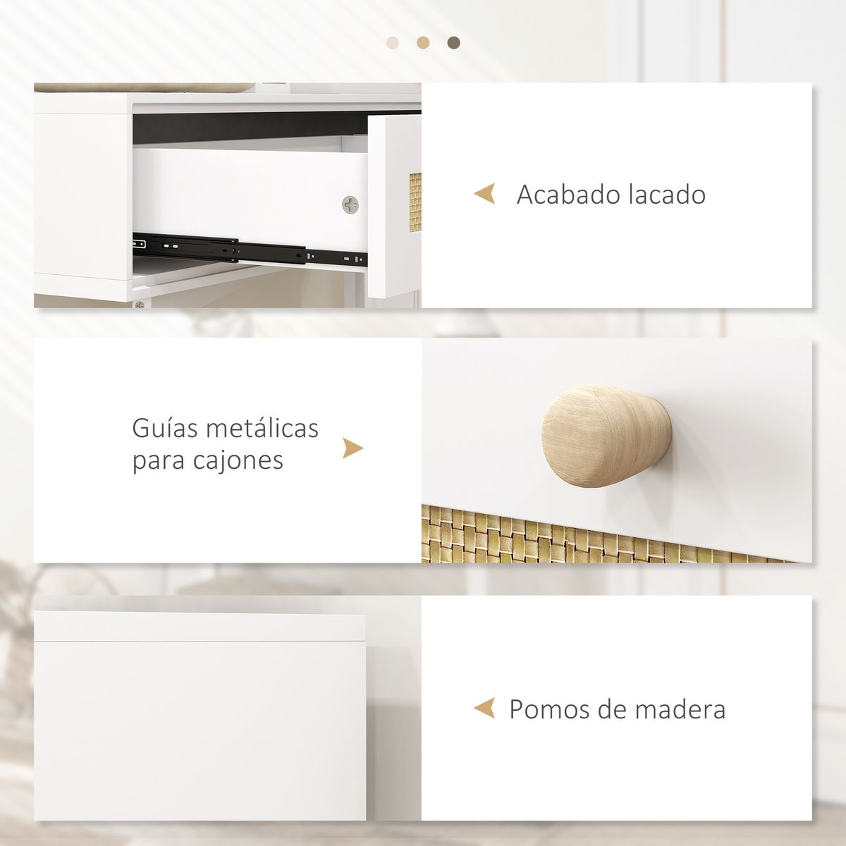 Consola recibidor Mund Homcom 2 cajones blanco/natural 81x100x30 cm 6