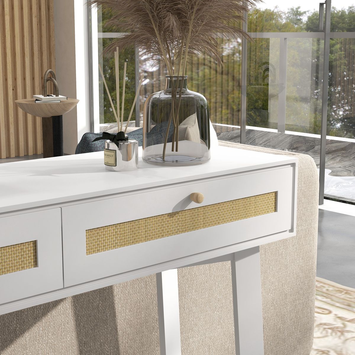 Consola recibidor Mund Homcom 2 cajones blanco/natural 81x100x30 cm 8
