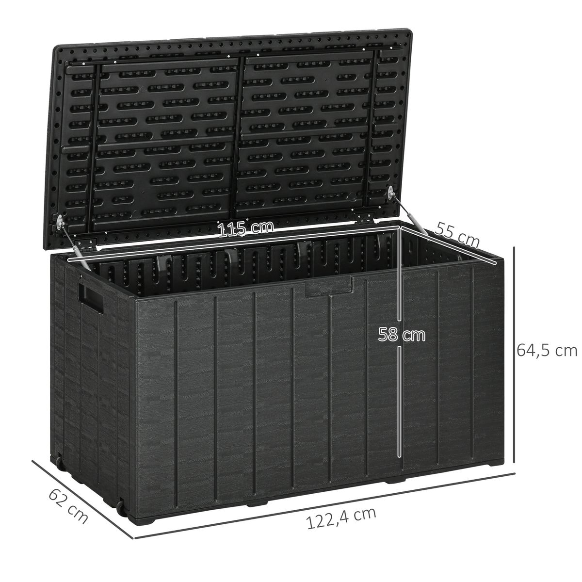 Baúl de almacenaje exterior Outsunny con ruedas negro 64,5x122,4x62 cm 3