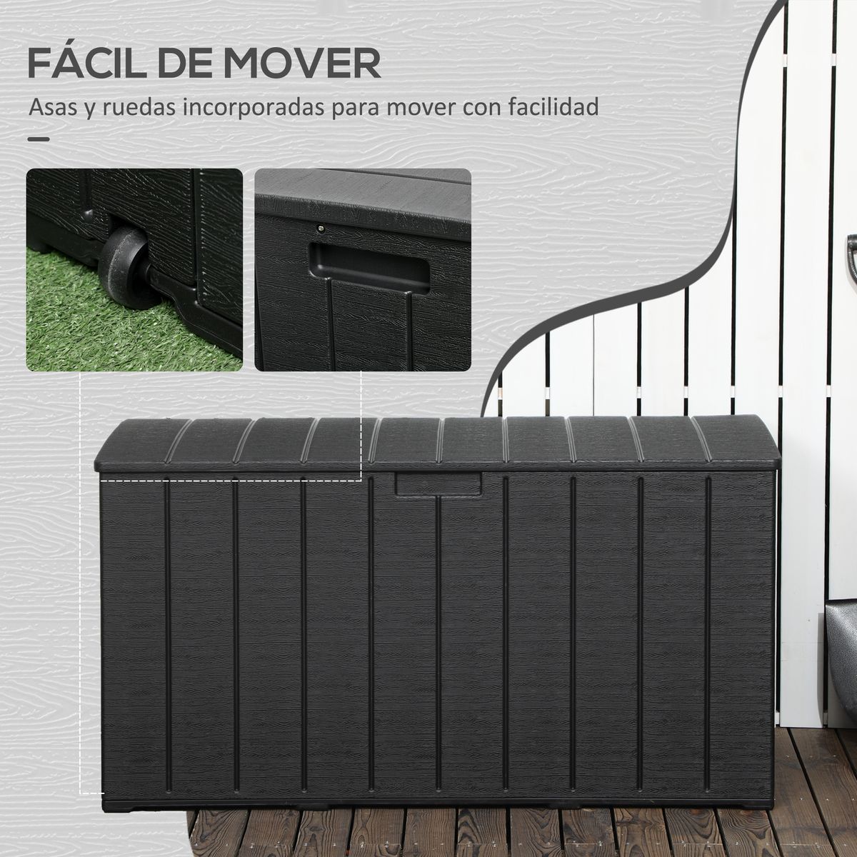 Baúl de almacenaje exterior Outsunny con ruedas negro 64,5x122,4x62 cm 6