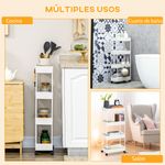 Carrito auxiliar Temba Homcom 4 cestas y ruedas blanco 90x40x19 cm web detalles