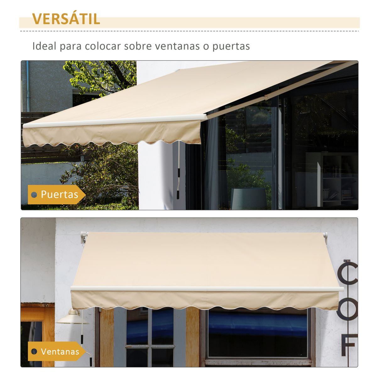 Toldo retráctil Outsunny con manivela beige 295x245 cm 6