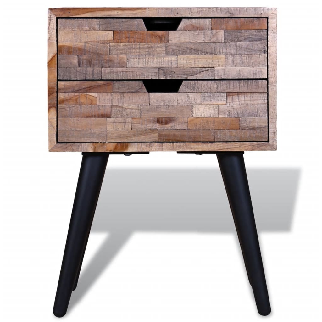 Mesita de noche Teca 2 cajones natural 60x42x31 cm frontal