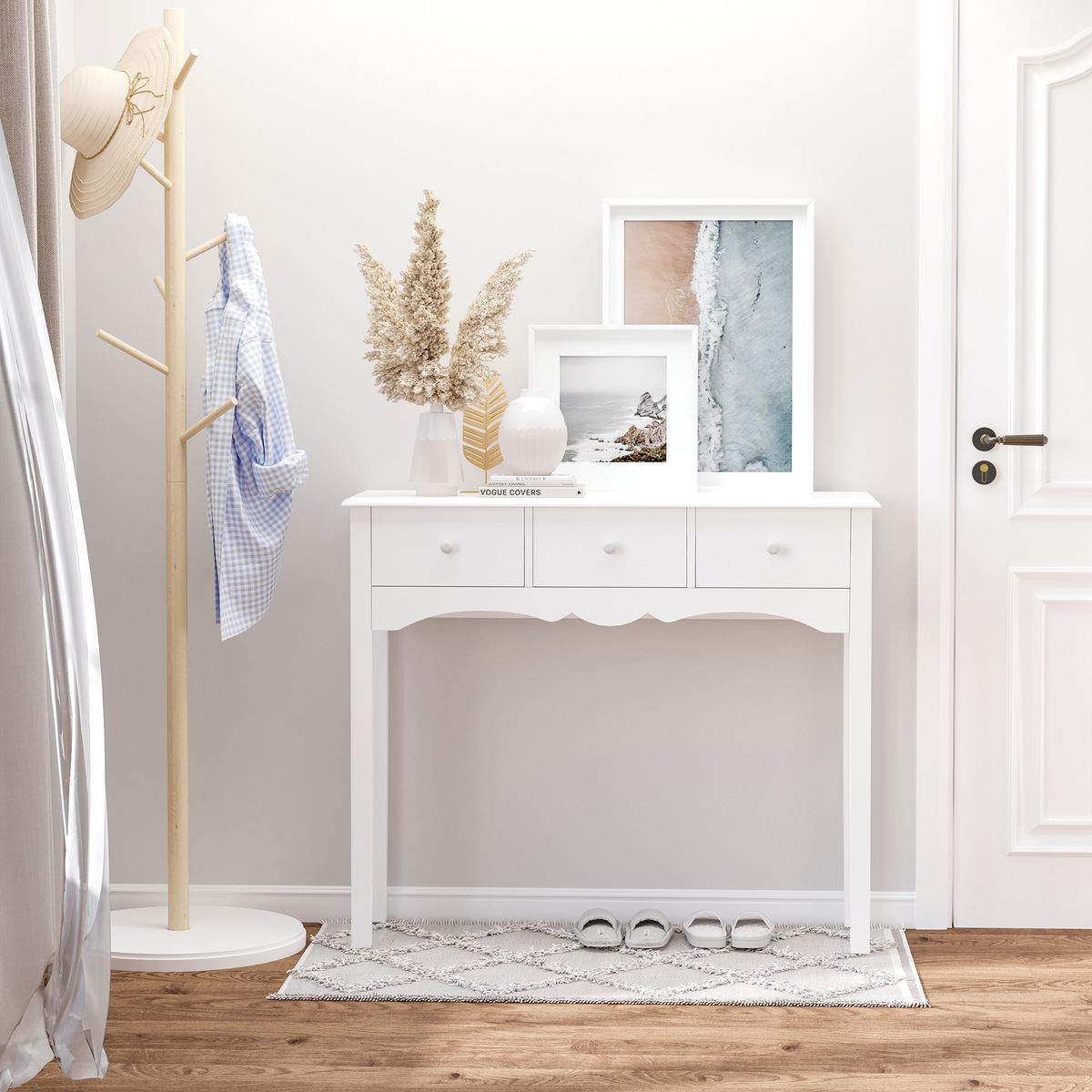 Consola recibidor Nanma Homcom 3 cajones blanco 85x100x32 cm animada