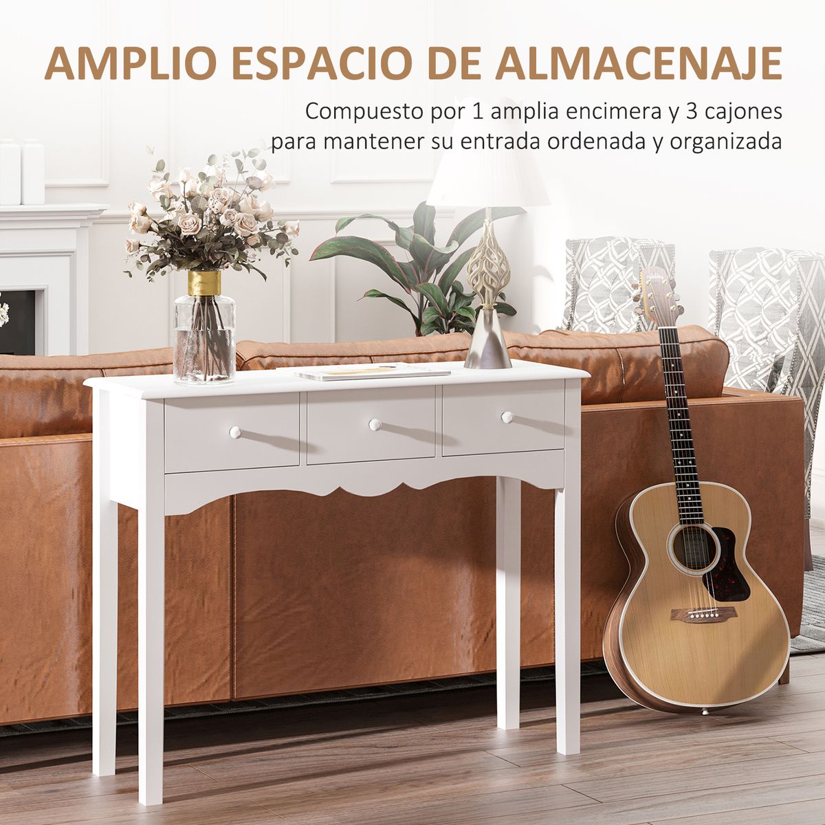 Consola recibidor Nanma Homcom 3 cajones blanco 85x100x32 cm web