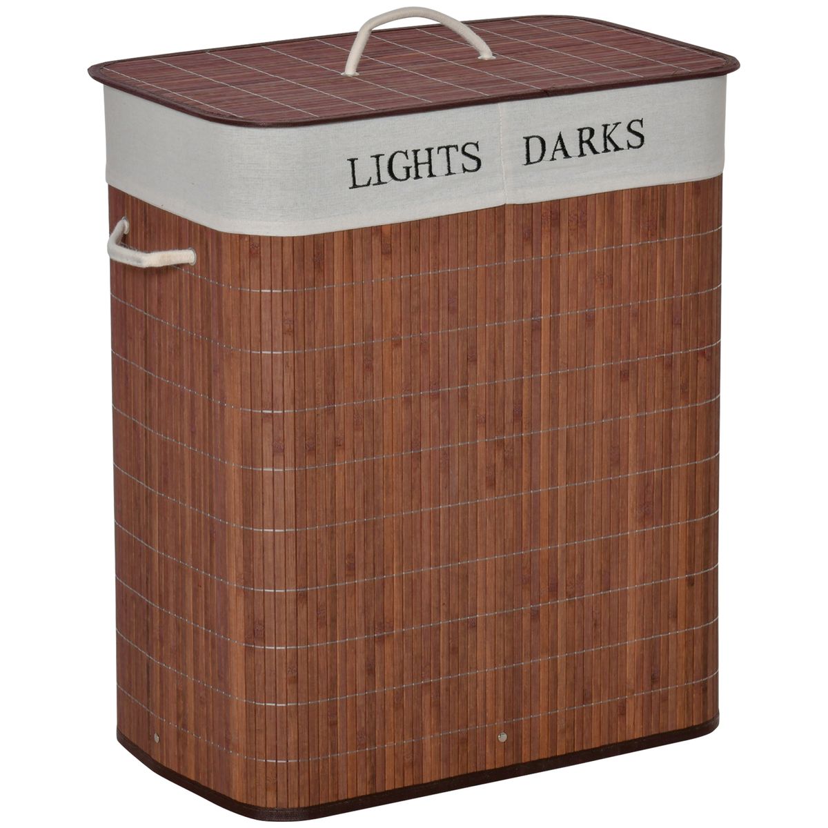 Cesto para ropa sucia 100L 2 compartimentos marrón 63x52x32 cm fondo blanco