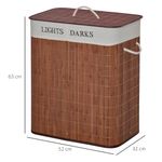 Cesto para ropa sucia 100L 2 compartimentos marrón 63x52x32 cm medidas