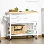 Carrito auxiliar Dumas Homcom 2 cajones con puerta blanco 89x108x45 cm detalle