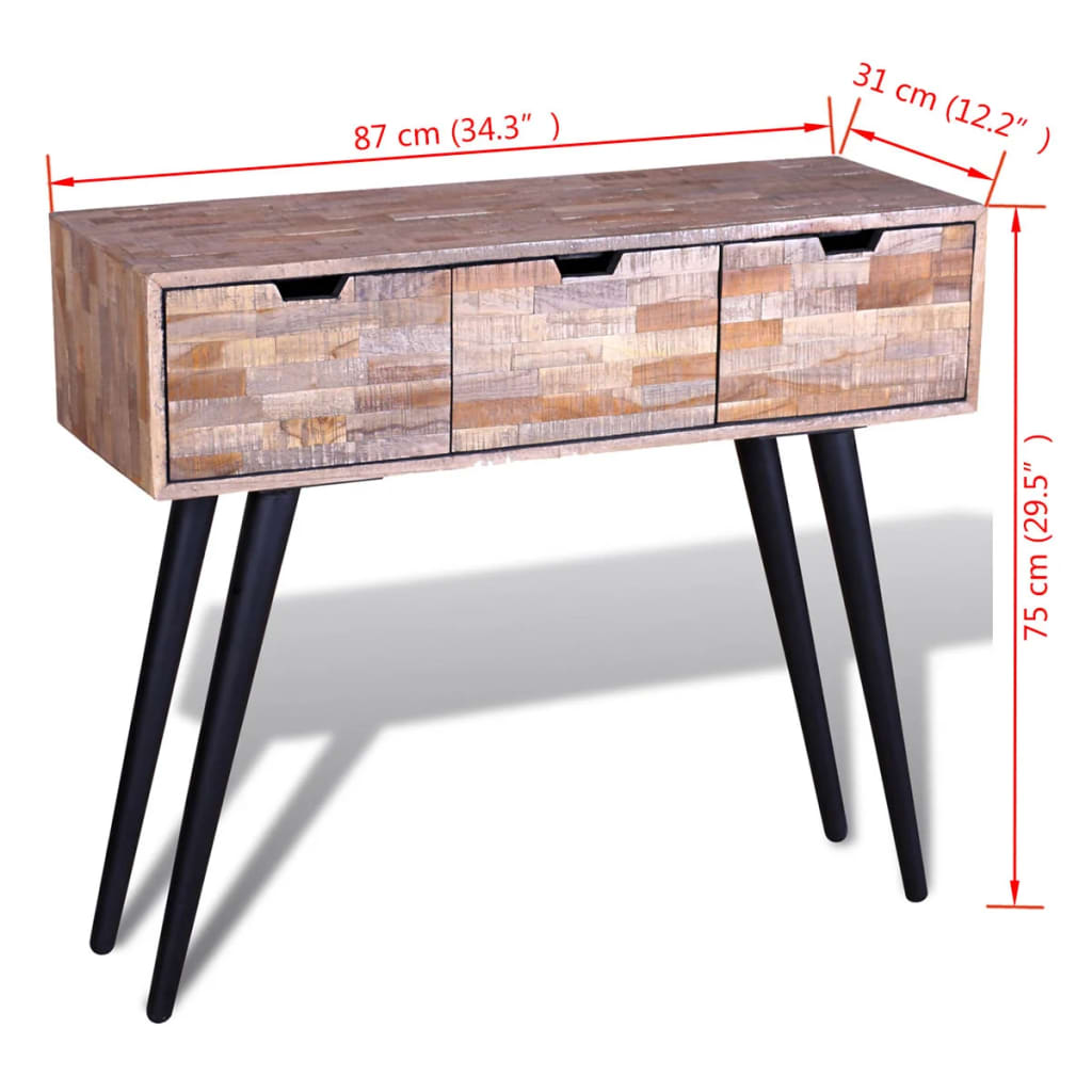 Consola recibidor 3 cajones natural 75x87x31 cm medidas