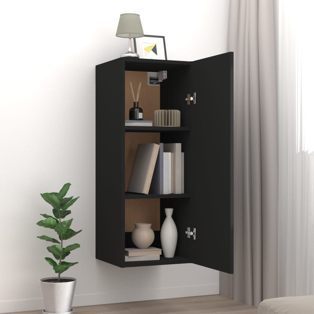 Armario de pared Cuby tirador con 2 estantes negro 90x34,5x34 cm colgado pared