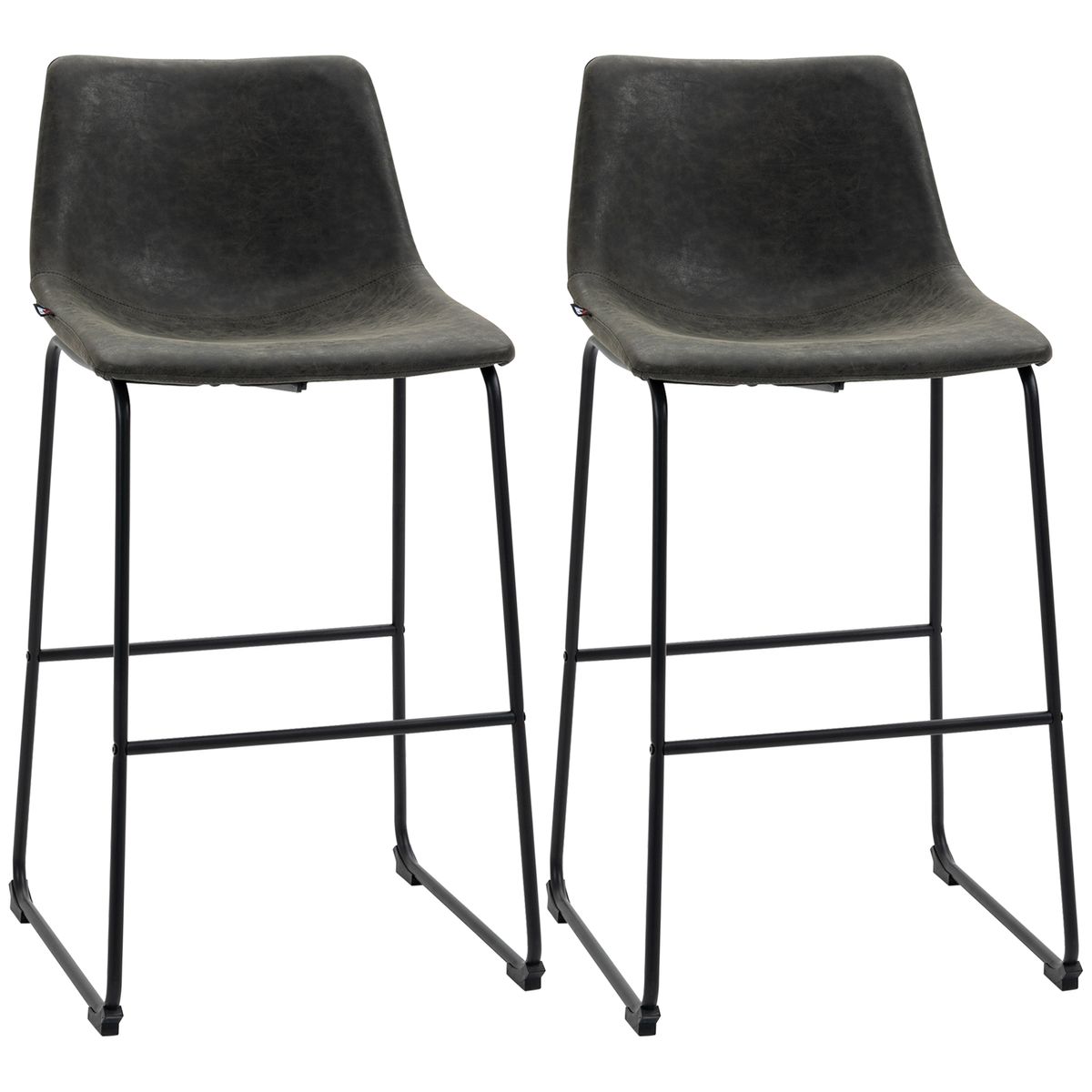 Pack de 2 taburetes altos de cocina con respaldo gris oscuro 99x47x54 cm fondo blanco
