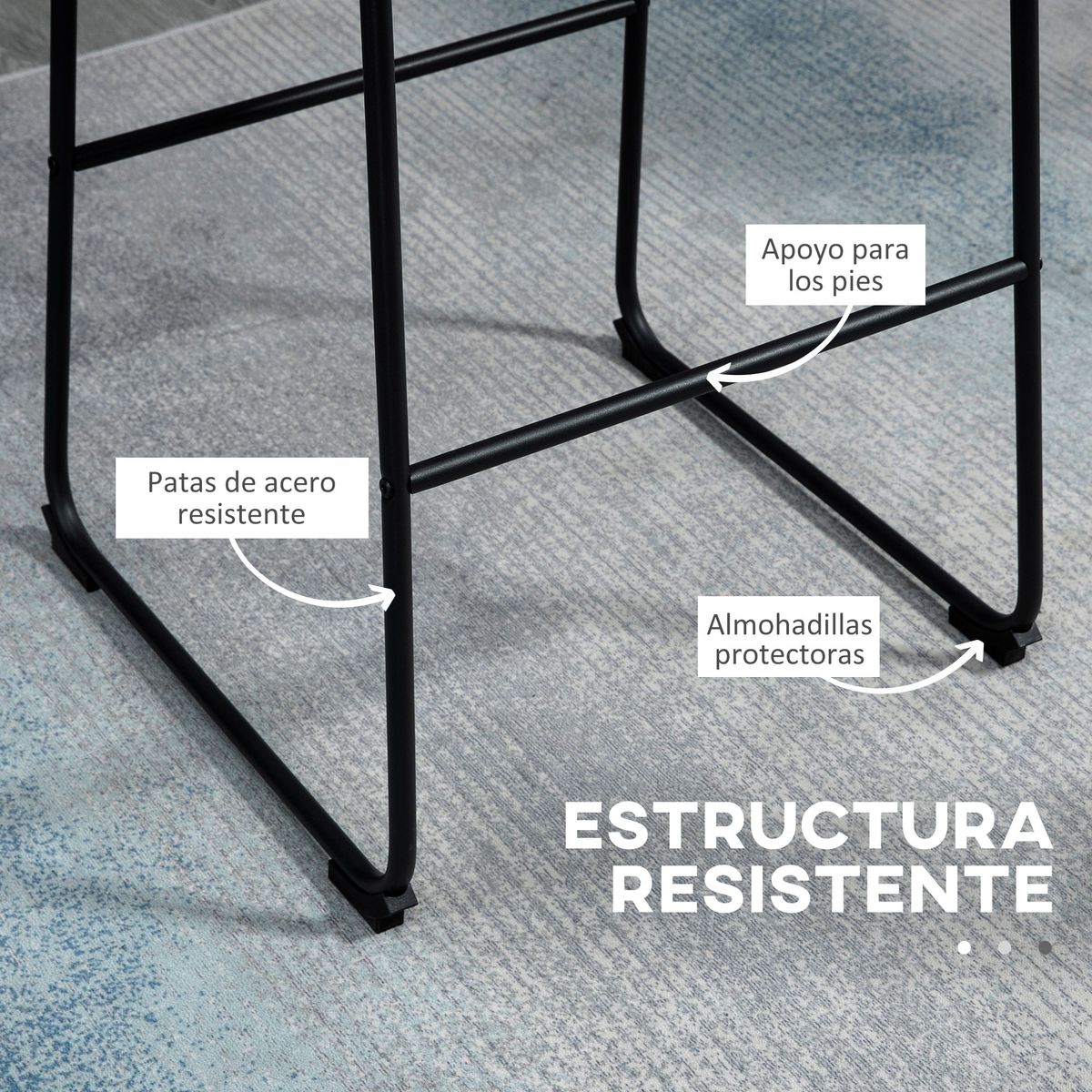 Pack de 2 taburetes altos de cocina con respaldo gris oscuro 99x47x54 cm detalles