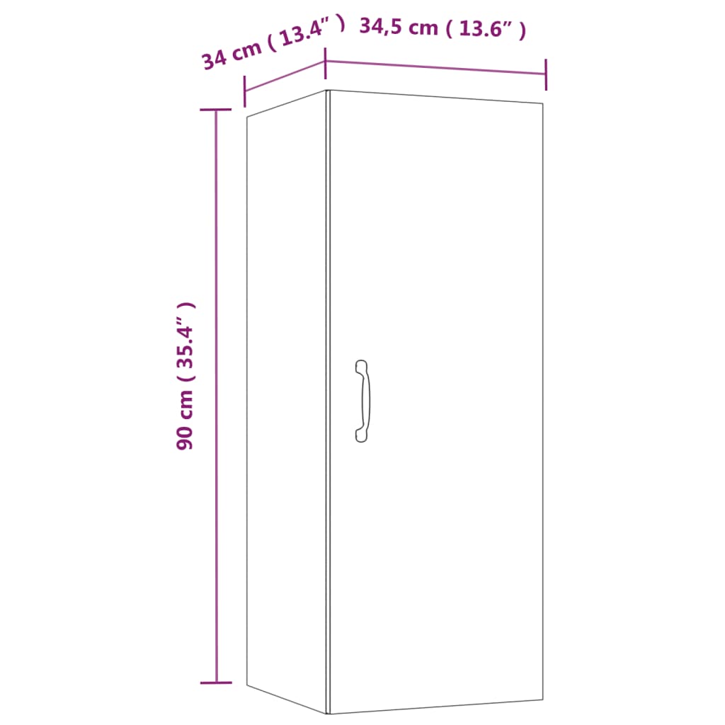 Armario de pared Kubu con armario + 2 estantes blanco 90x34,5x34 cm medidas