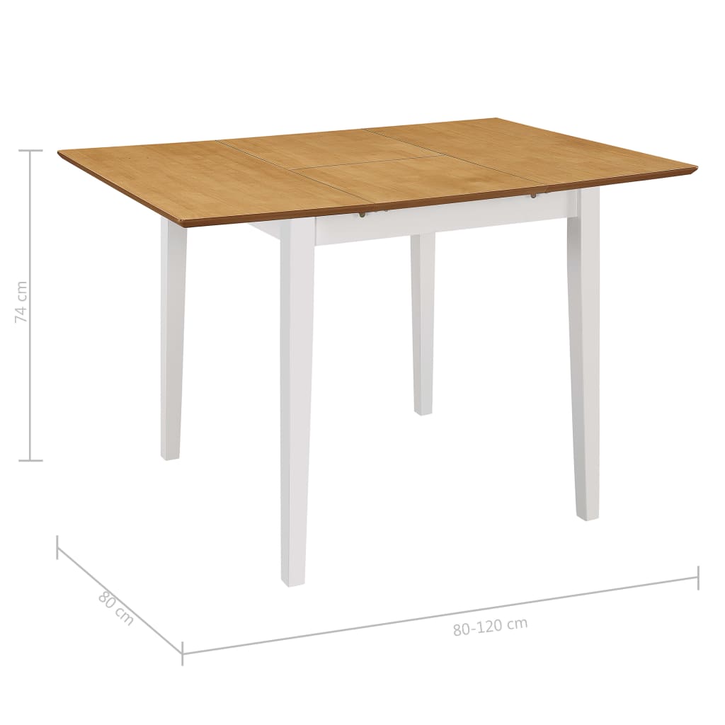 Mesa de comedor extensible blanco/natural 74x80-120x50 cm medidas
