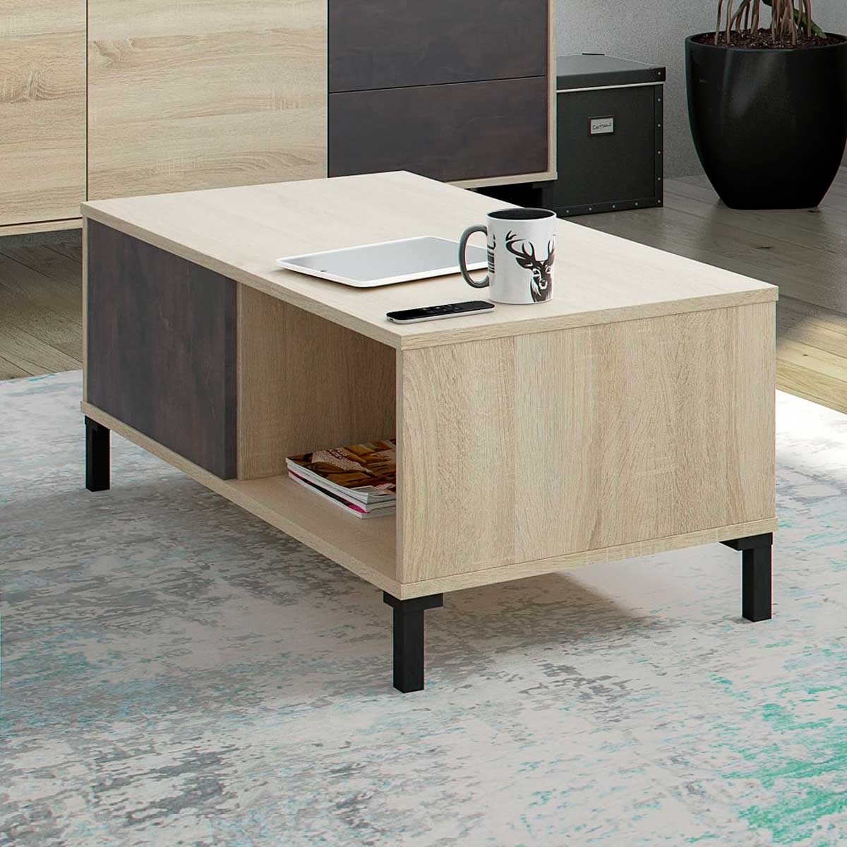 Mesa de centro Urban Plus rectangular 2 módulos natural/grafito 40x100x50 cm